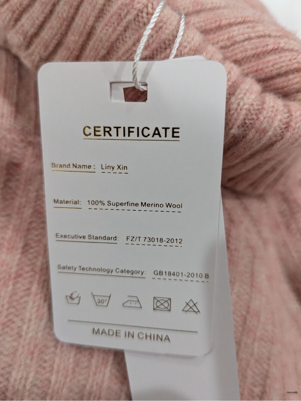 Liny Xin 100% Merino Wool Ribbed Turtleneck Sweater Pink Tagged XXL Fits US L/XL - Picture 3 of 10